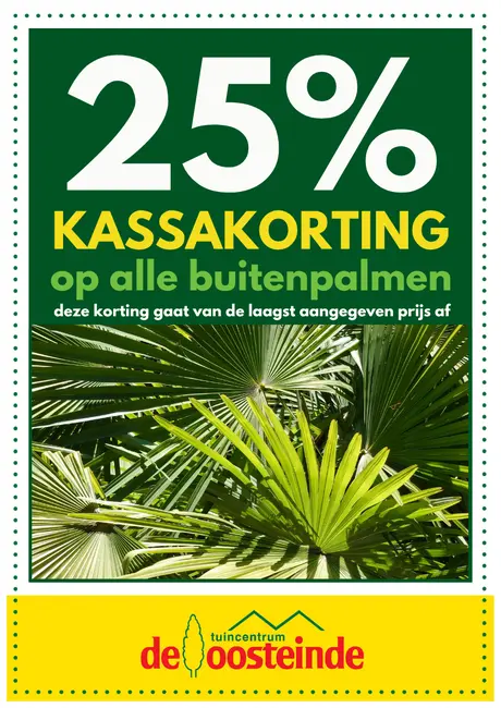 25% korting op alle palmen voor de tuin